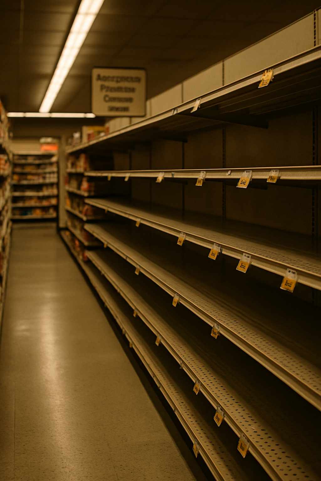Empty grocery store shelves during panic buying
